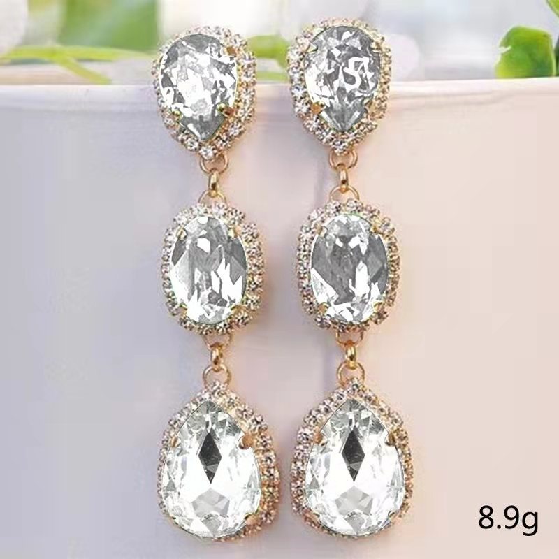 Hoop Huggie Female Crystal Water Drop Stone Dangle Earrings Gold Plated Wedding Royal Blue Green Pink Zircon Long Drop Earrings For Women 230919