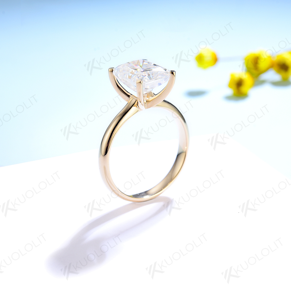 Wedding Kuoit 4CT Radiant Cut Diamond for Women Solid 18K 14K Yellow Gold Classic Solitaire Ring Engagement GRA 230915