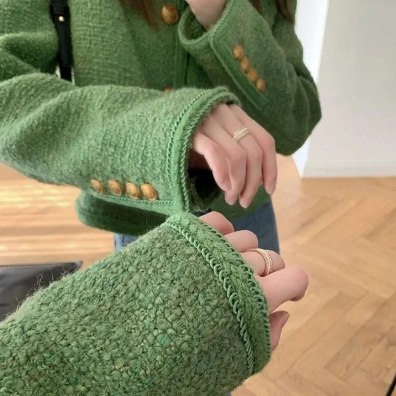 Women's Jackets MEXZT Vintage Short Tweed Jackets Women Korean Elegant Crop Blazer Coat Autumn Winter Single Breasted Casual Outerwear Tops 23091