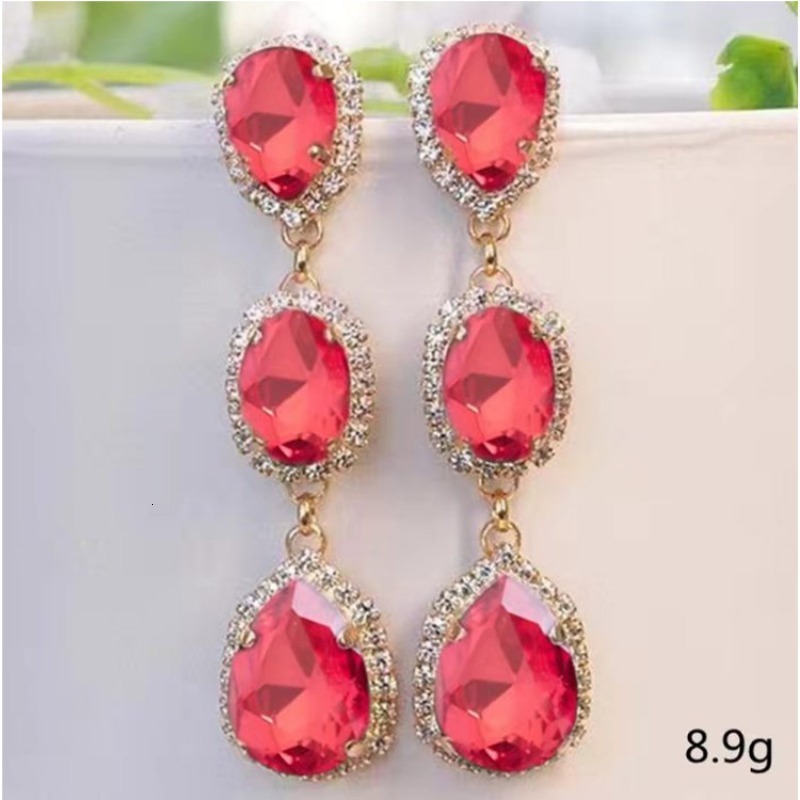 Hoop Huggie Female Crystal Water Drop Stone Dangle Earrings Gold Plated Wedding Royal Blue Green Pink Zircon Long Drop Earrings For Women 230919