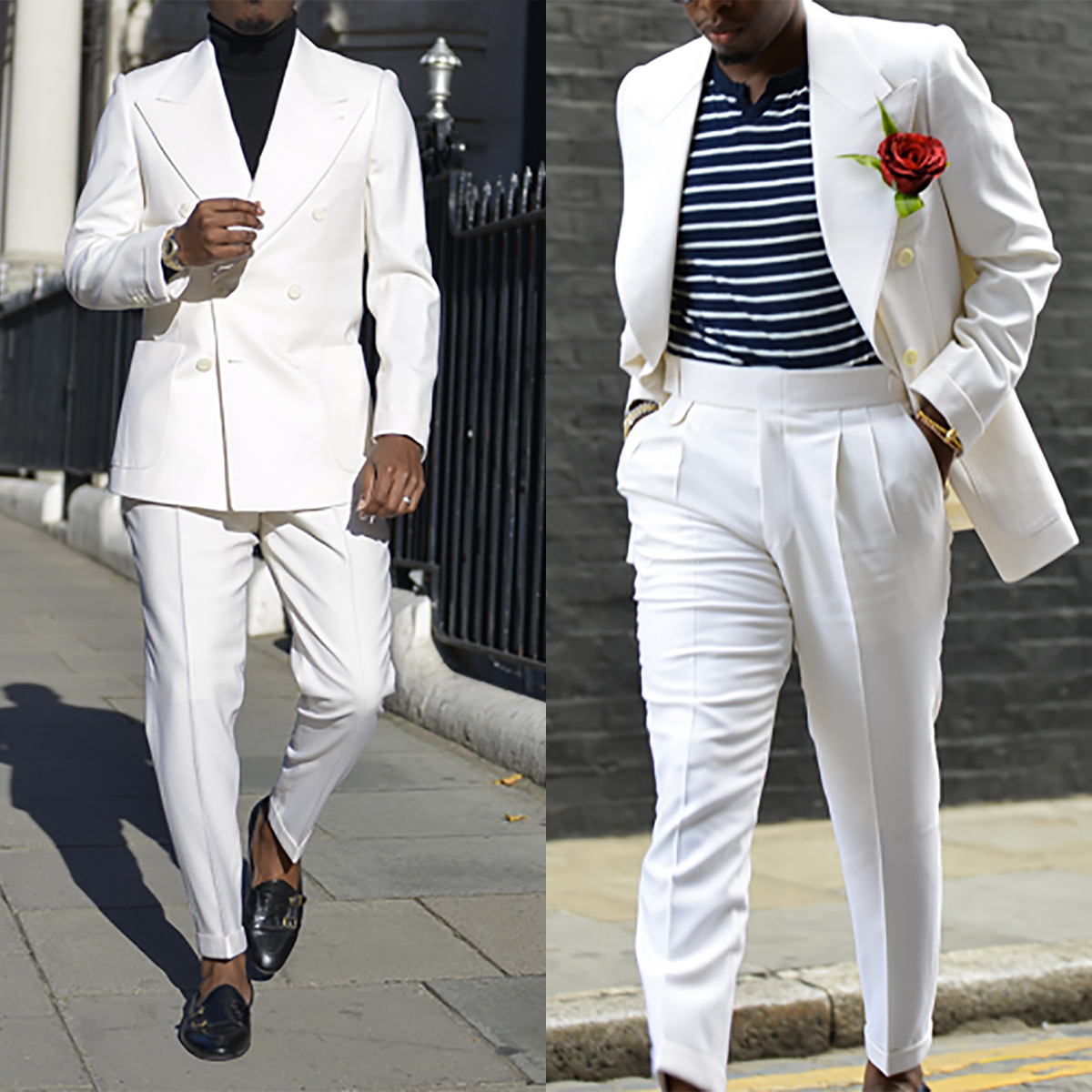 White Groom Wear Men Wedding Tuxeods Peaked Lapel Jacket With Pants 2 Piece Business Suits Blazer And Trousers