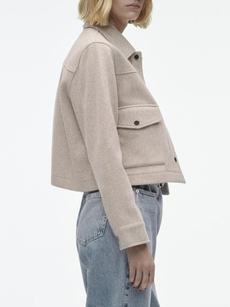 Women's Wool Blends ZBZA Women's Autumn Pocket Lapel Long Sleeved Soft Tweed Casual Jackets Coats Fashion Single Breasted Short Outerwear To