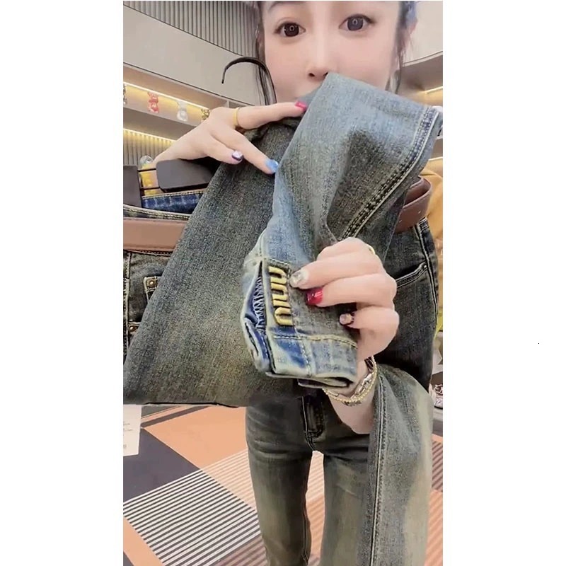 Women's Jeans Y2k Metallic Lettering Embellished Skinny Jean's 2023 High Waisted Stretch Made Old Small Straight Pants 230918