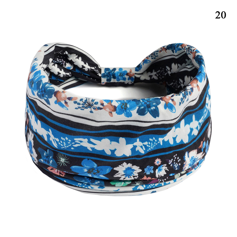 Other 2023 Boho Flower Print Wide Headbands Vintage Knot Elastic Turban Headwrap for Women Girls Cotton Soft Bandana Hair Accessories 230919