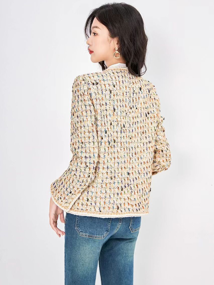 Women's Wool Blends ZJYT Elegant Ladies Vintage Tweed Woolen Jacket for Women Fashion Autumn Winter Coats O Neck Casual Outerwear Veste Femme 230