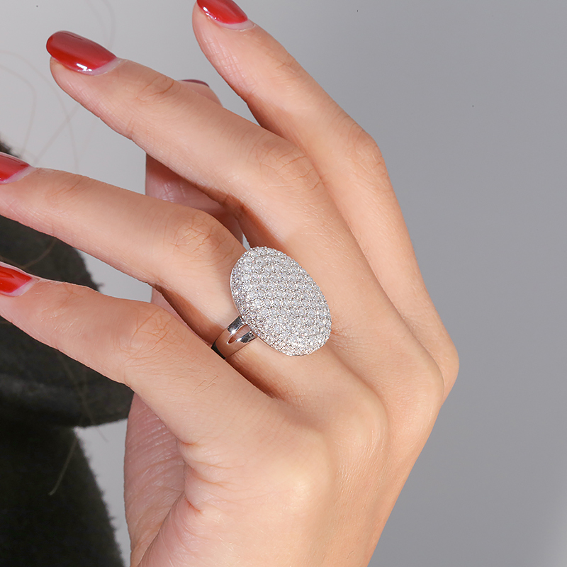 Wedding 10k White Gold DF Color VVS1 Round Brilliant Cut Party Ring Full Stone Oval Style 230915
