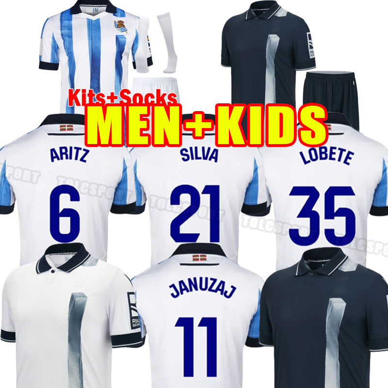 Real Sociedad soccer jerseys 23 24 Copa del Rey WILLIAN J. SILVA OYARZABAL football jersey ZUBELDIA MERINO ISAK camiseta de txuri-urdin man 2023 2024 kids kit set socks