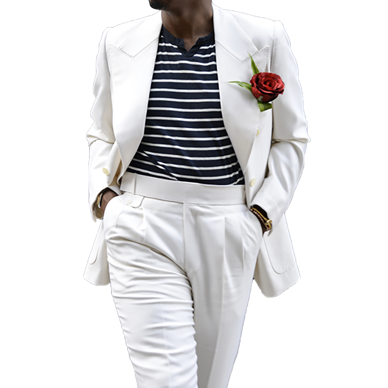 White Groom Wear Men Wedding Tuxeods Peaked Lapel Jacket With Pants 2 Piece Business Suits Blazer And Trousers