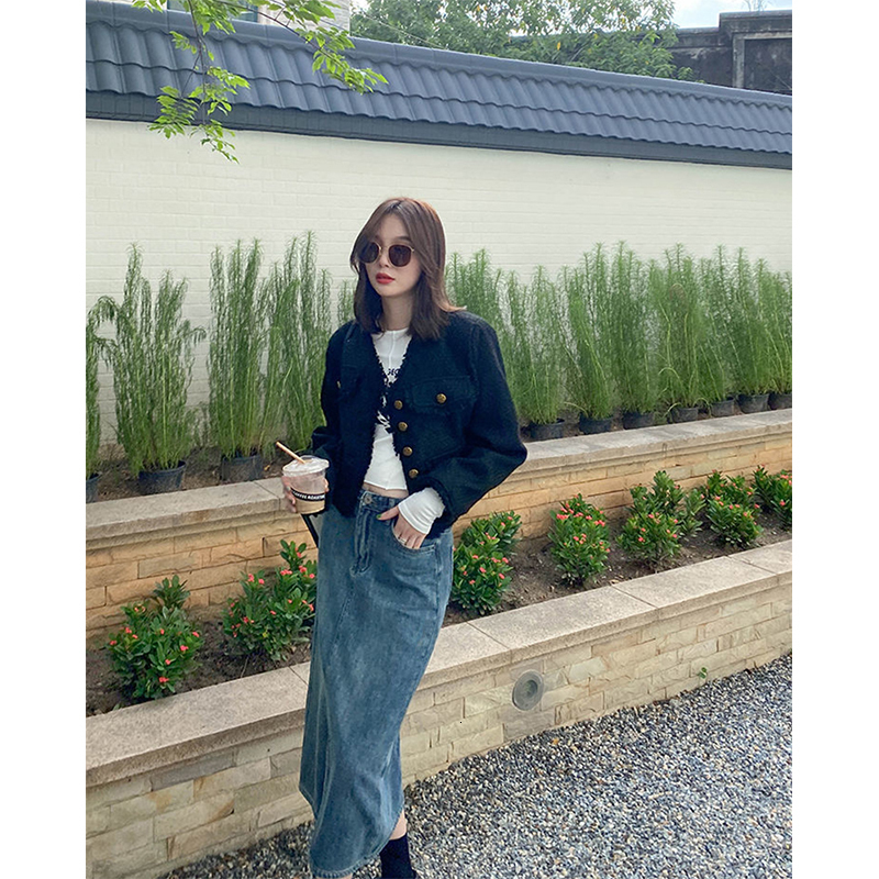 Women's Wool Blends Black Cropped Tweed Jackets Women Vintage Tassel Basic Short Coats Korean Elegant Single-Breasted Casual Outerwear Spring Aut