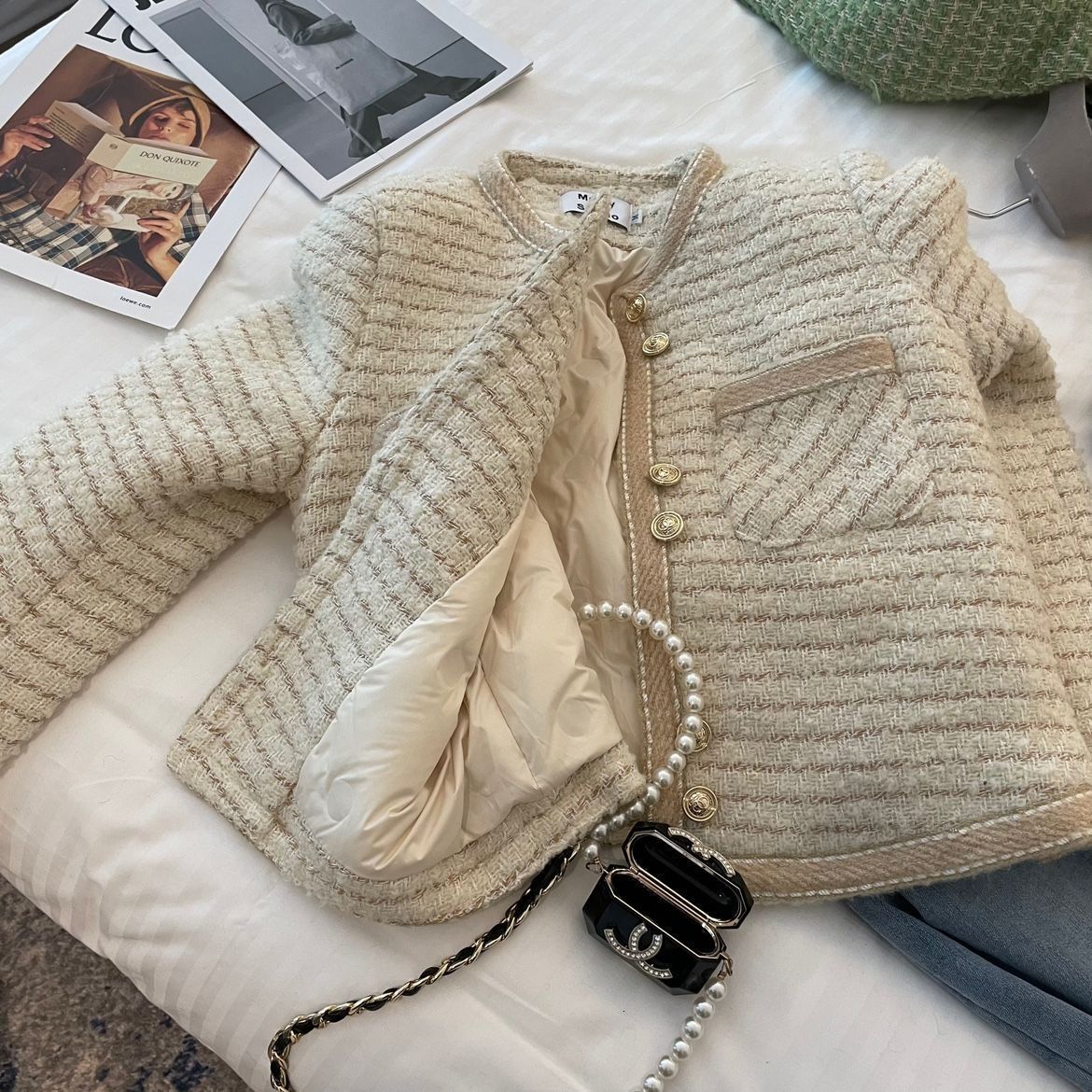 Women's Jackets Women's Small Fragrant Wind Down Knitted Tweed Short Coat Autumn/Winter Thickened Fashion Versatile Tweed Top Women 230919