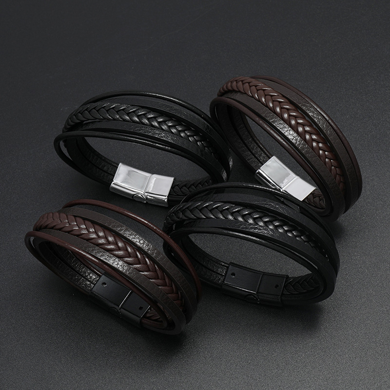 New Multi-layers Handmade Braided Leather Bracelet Bangle For Men Male Hand Jewelry For Birthday Gift