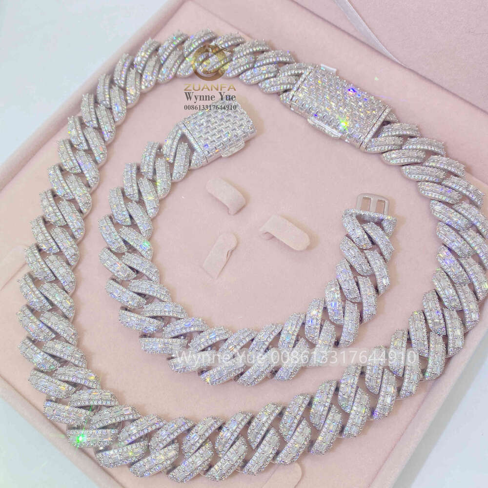 necklace moissanite chain New 20mm Thick Heavy Baguette Gra Certificate Pass Diamond Tester Vvs Moissanite Cuban Chain