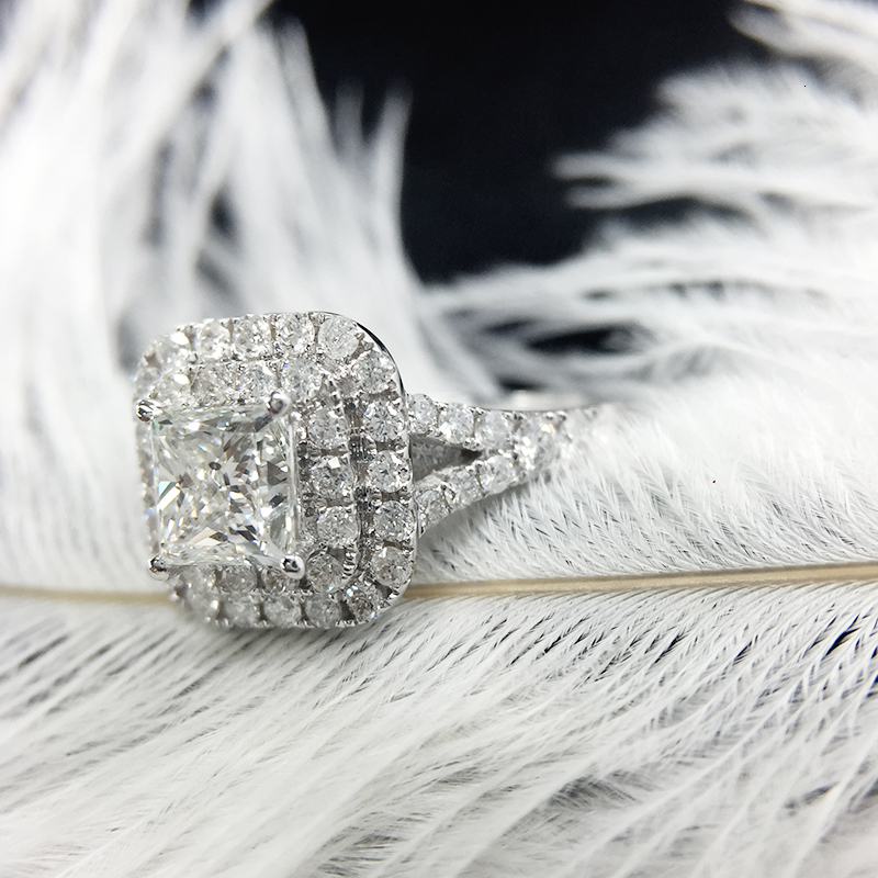 Wedding Solid 14K White Gold Princess Square Lab Diamond Ring Center 08ct D Engagement Halo for Women 230915
