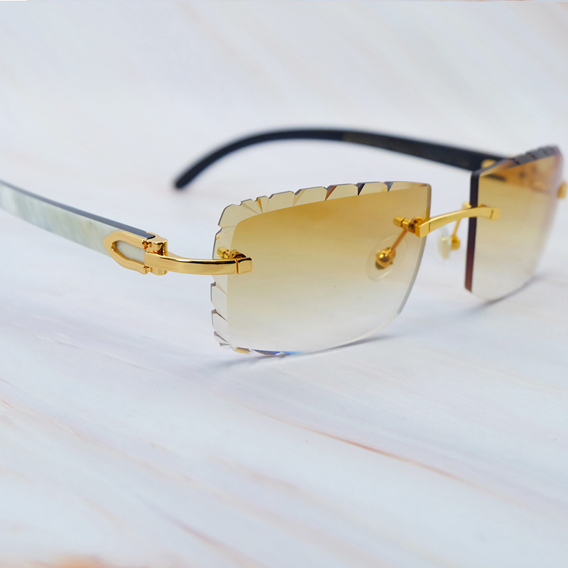 2025 Small Diamond Cut Sunglasses Genuine Marble Buffalo Horn Luxury Designer Carter Rimless Sunglass New In Cool Decoration Shades Eyewear Glasses Go