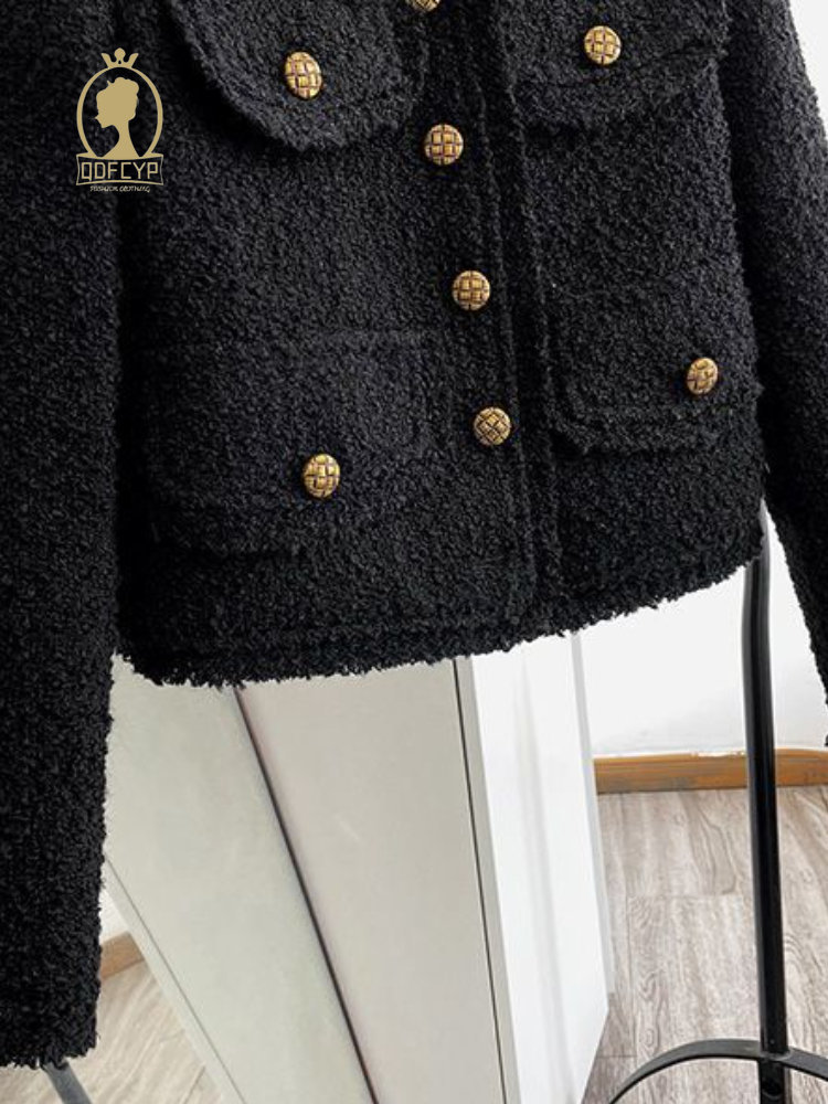 Women's Jackets Autumn women's Black Coat Short Casual Temperament Style Coarse tweed jacket korean fashion Elegant Long Sleeve Top 230919
