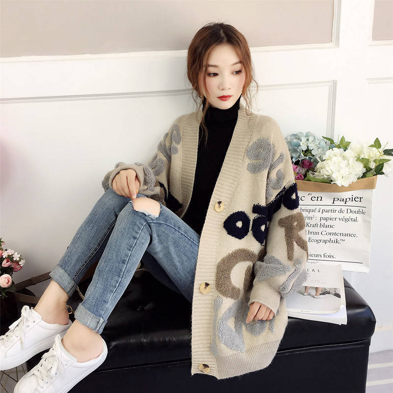 Women's Knits Tees s Slouchy Style Sweater Cardigan Loose Autumn and Winter Korean 2023 Outerwear Knitted Jacket Medium Length 230918
