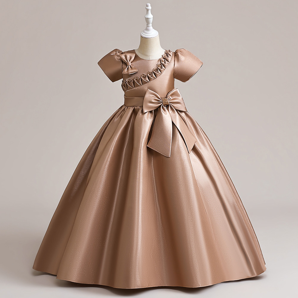 2023 satin Flower Girl Dress For Weddings new pearls Satin Vestidos De Comunion Pageant Dress First Communion Gowns party Dress princess Little Kids B
