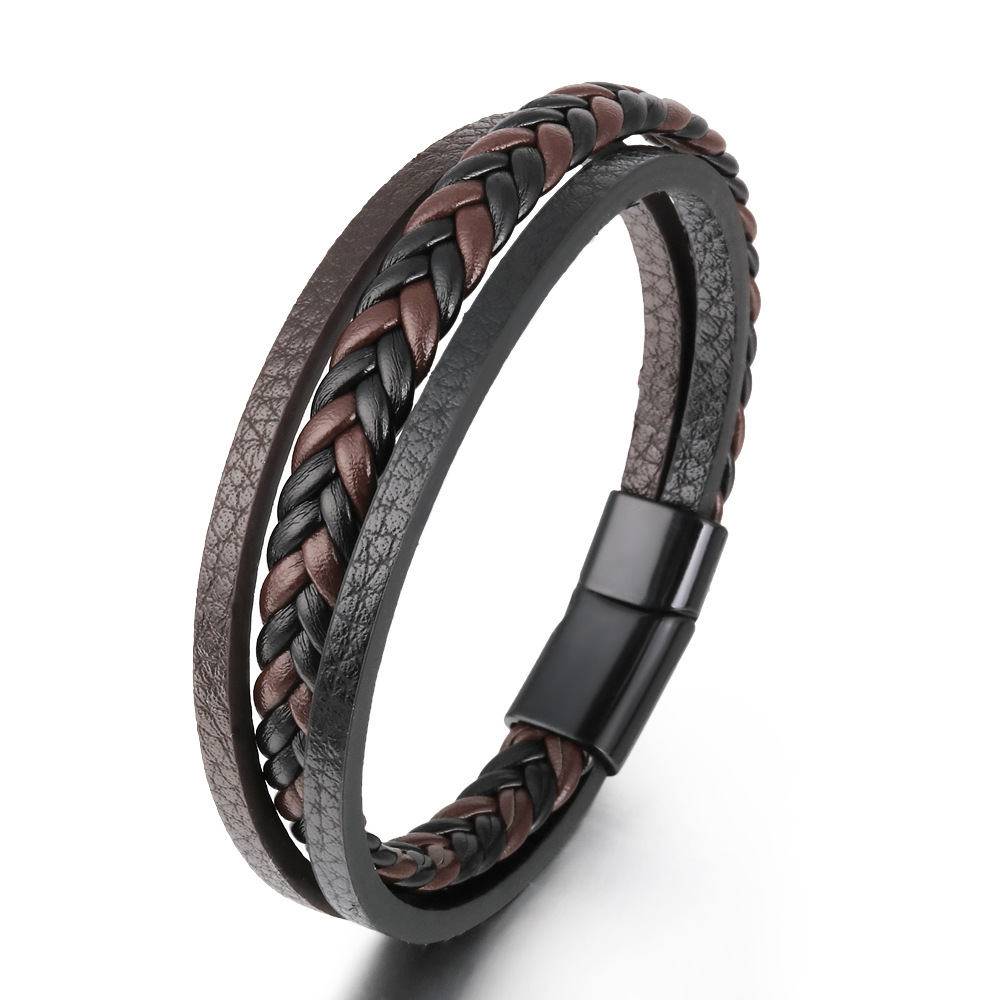 New Multi-layers Handmade Braided Genuine Leather Bracelet Bangle For Men Male Hand Jewelry For Birthday Gift