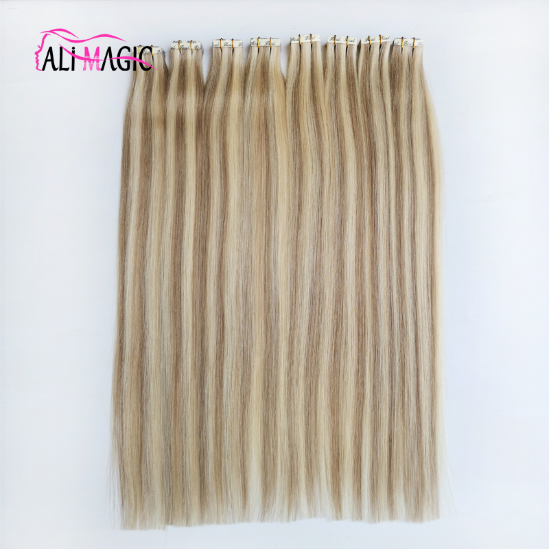 Remy Tape In Human Hair Extensions Skin Weft Hair 100g/40pieces Brazilian Hair Double Sides Adhesive Tape In Extension Black Brown Blonde P18/613 Invi