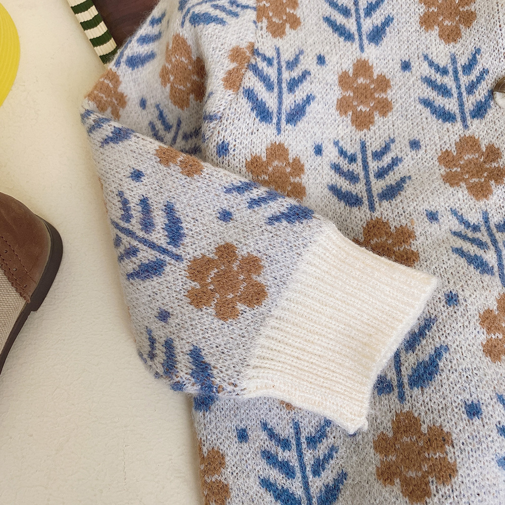 Cardigan Girls Floral Knitted Sweaters Autumn Toddler Cardigans Knitwear Cotton Clothes Baby Kids Outwear Jacket Sweater Tops 230919