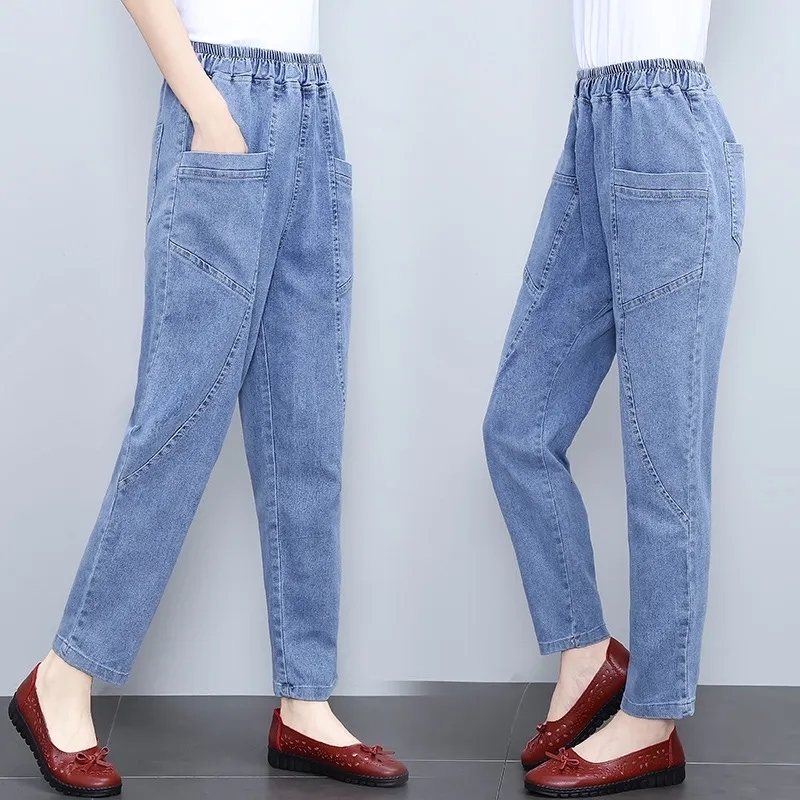 Women's Jean High Waist Harem Jeans Big Size 4xl Casual Baggy Denim Pants Elastic Classic Vaqueros 2023 Pocket Jogger s 230918