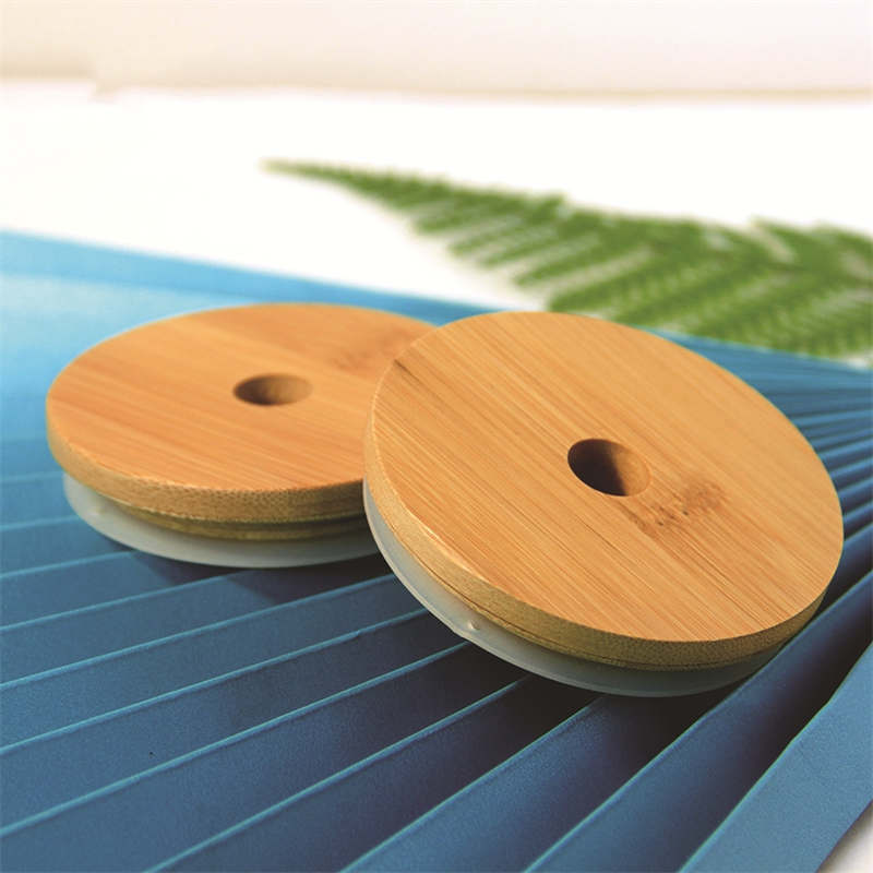 Bamboo Cap Lids 70mm 86mm Reusable Mason Jar Lids For Glass Straw Cups With Straw Hole and Silicone Seal ECO Friendly Bottle Caps Paint Mould Proof Le