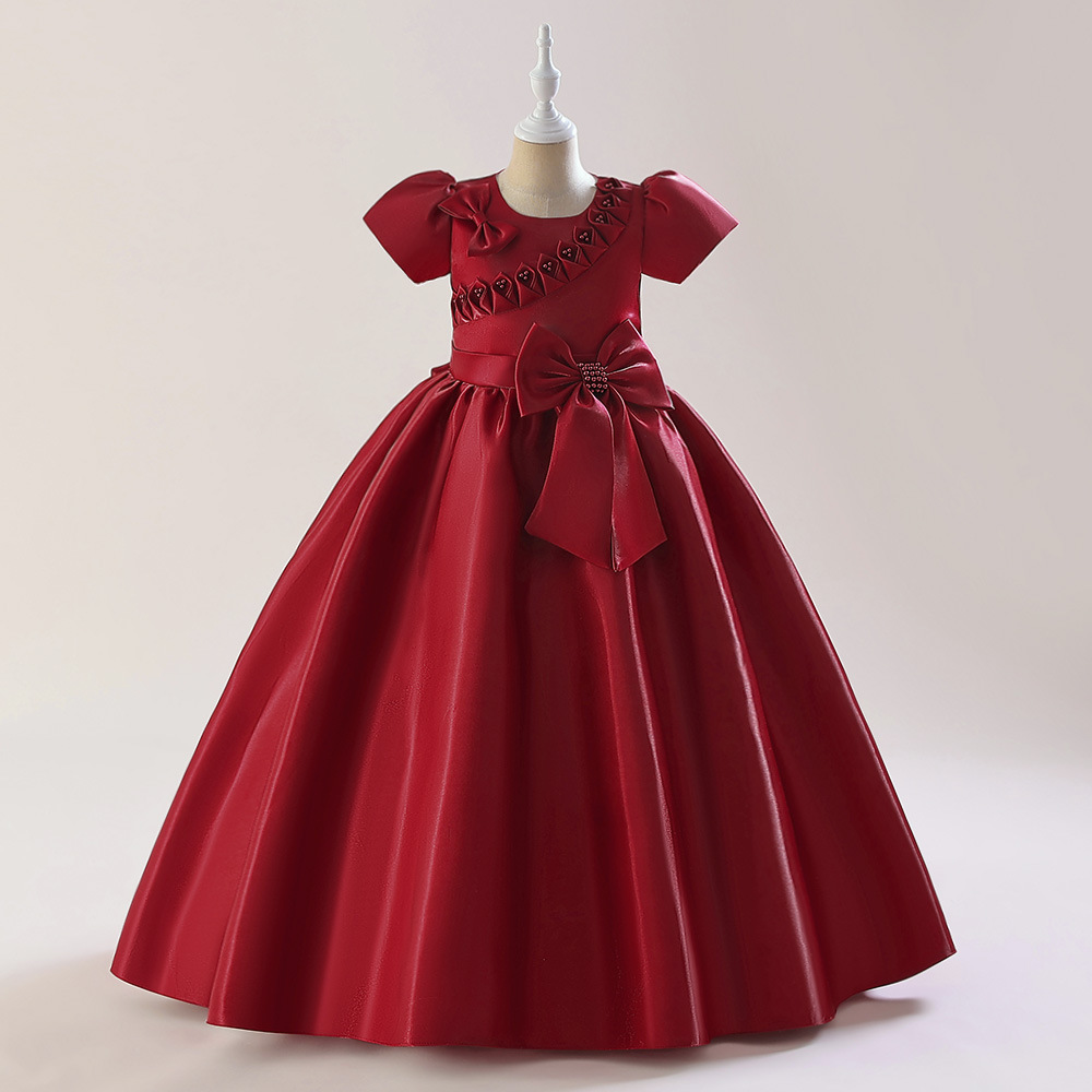2023 satin Flower Girl Dress For Weddings new pearls Satin Vestidos De Comunion Pageant Dress First Communion Gowns party Dress princess Little Kids B