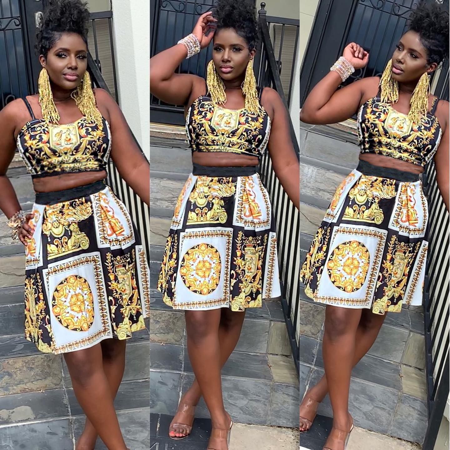 VAZN Summer Hollow Out Sexy Beach Vintage Georgette Outfits Strapless Top Maxi Pleated Skirts Slim Women 2 Piece Set