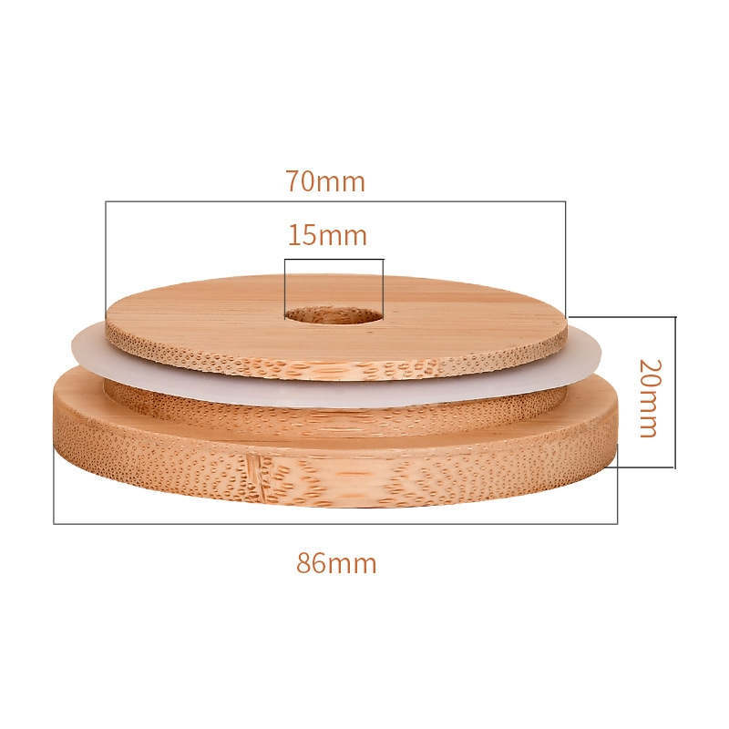 Bamboo Cap Lids 70mm 86mm Reusable Mason Jar Lids For Glass Straw Cups With Straw Hole and Silicone Seal ECO Friendly Bottle Caps Paint Mould Proof Le
