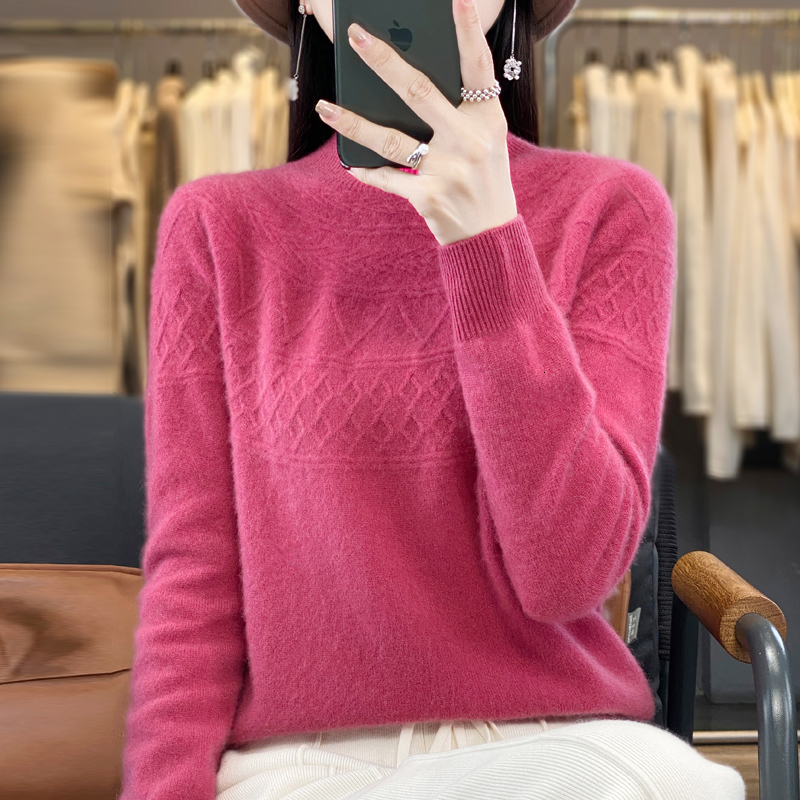 Women's Sweaters 100 Wool Cashmere Sweater Half High Collar Pullover Casual Knitted Top Winter Jacket Korean Fashion 230918