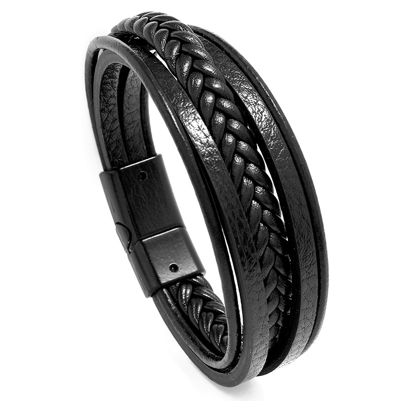 New Multi-layers Handmade Braided Leather Bracelet Bangle For Men Male Hand Jewelry For Birthday Gift