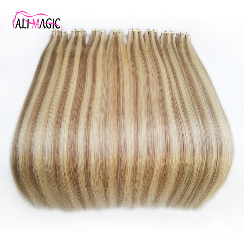 Remy Tape In Human Hair Extensions Skin Weft Hair 100g/40pieces Brazilian Hair Double Sides Adhesive Tape In Extension Black Brown Blonde P18/613 Invi