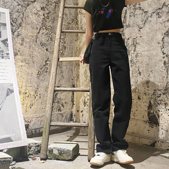 Women's Jeans Autumn Denim Back Women High Waist Loose Straight Pants Casual Female black Trousers Large Size Mom Long 230918