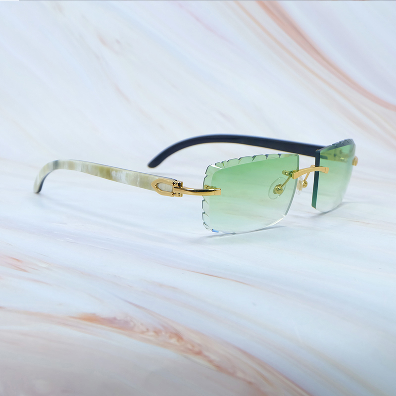 2025 Small Diamond Cut Sunglasses Genuine Marble Buffalo Horn Luxury Designer Carter Rimless Sunglass New In Cool Decoration Shades Eyewear Glasses Go