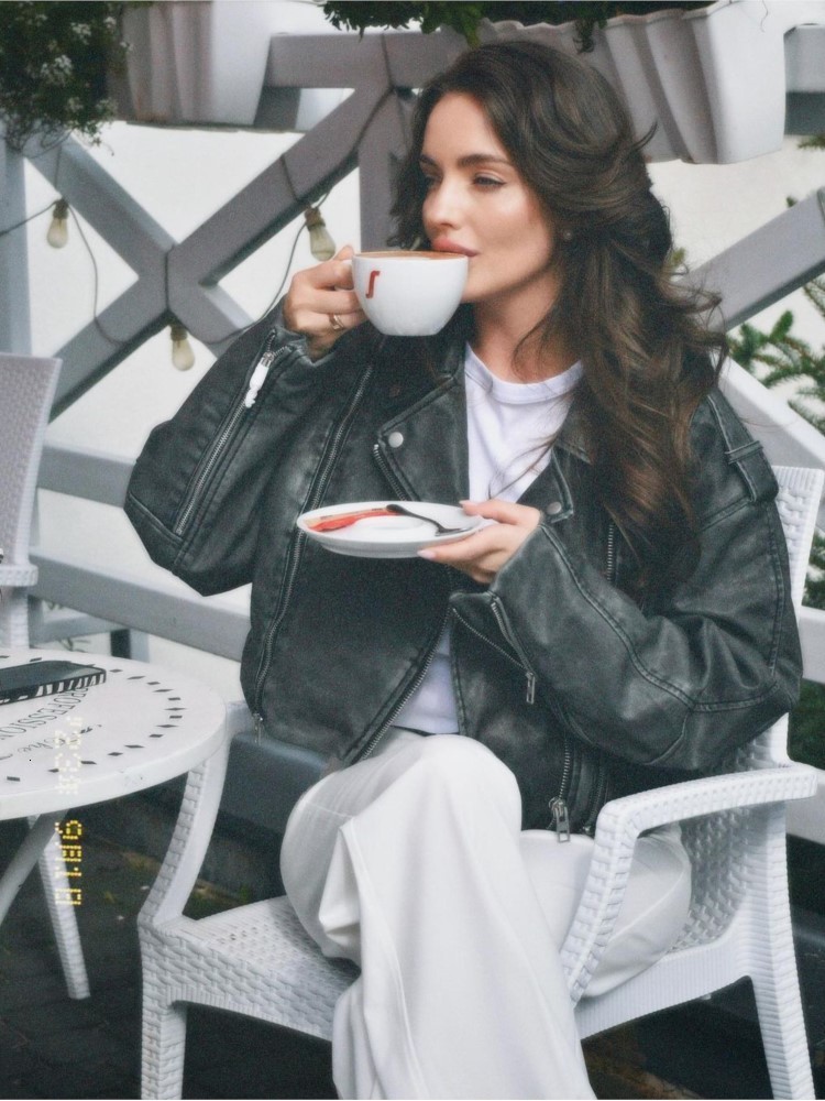 Women's Faux Leather Cropped Zip Bomber Jacket Long Sleeve Lapel Warm Streetwear Coats