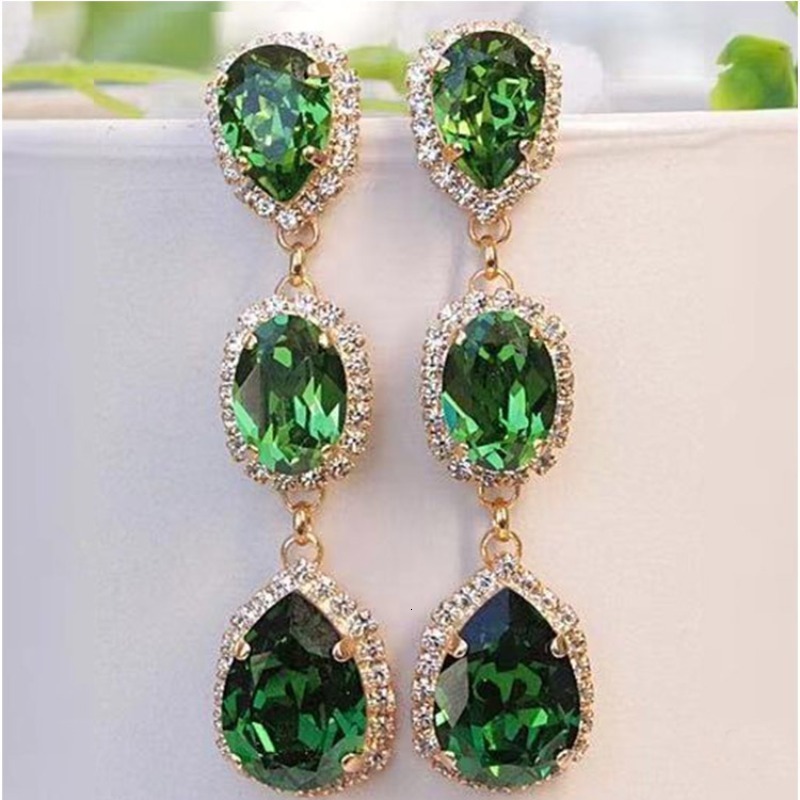 Hoop Huggie Female Crystal Water Drop Stone Dangle Earrings Gold Plated Wedding Royal Blue Green Pink Zircon Long Drop Earrings For Women 230919