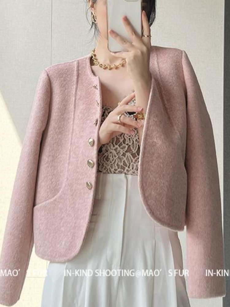 Women's Jackets Wool Jacket Round Neck Single Breasted Blends Coats Solid Loose Thickening Fashion Winter for Women 230919