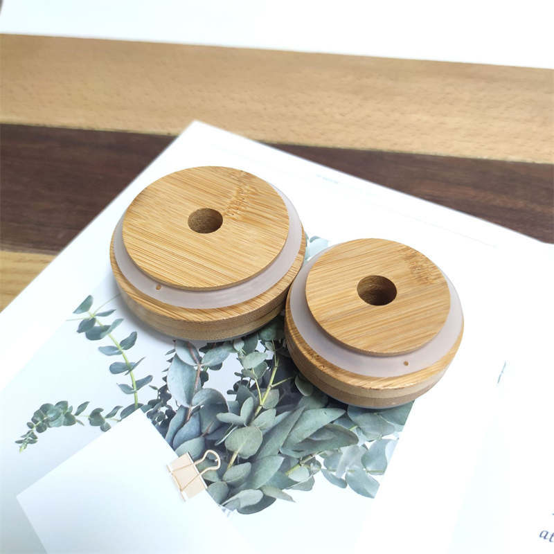 Bamboo Cap Lids 70mm 86mm Reusable Mason Jar Lids For Glass Straw Cups With Straw Hole and Silicone Seal ECO Friendly Bottle Caps Paint Mould Proof Le