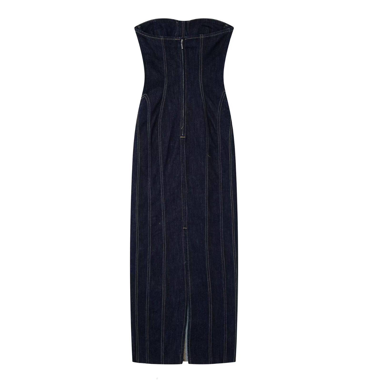 Basic Casual Dresses TRAF 2023 Women Tube Top Elastic Tight Dress Summer Backless Sexy Evening Denim Midi Party 230919