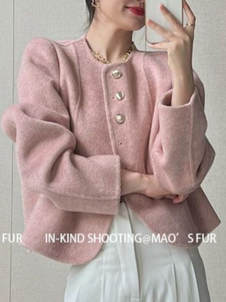 Women's Jackets Wool Jacket Round Neck Single Breasted Blends Coats Solid Loose Thickening Fashion Winter for Women 230919
