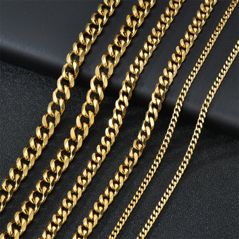 Stainless Steel Cuban Link Chains Necklaces For Men Women Black Gold Link Chain Chokers Necklace Solid Metal Hip Hop Jewelry 3mm 5mm 7mm