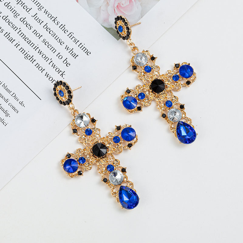 Hoop Huggie Arrival Vintage Black Pink Crystal Cross Drop Earrings for Women Baroque Bohemian Large Long Earrings Jewelry Brincos 230919