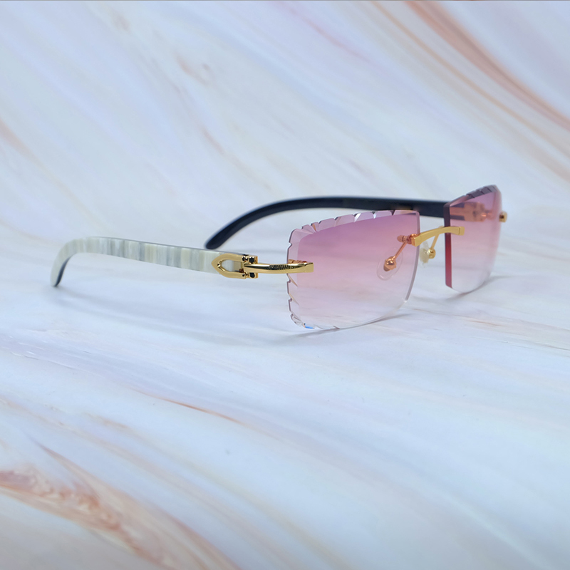 2025 Small Diamond Cut Sunglasses Genuine Marble Buffalo Horn Luxury Designer Carter Rimless Sunglass New In Cool Decoration Shades Eyewear Glasses Go