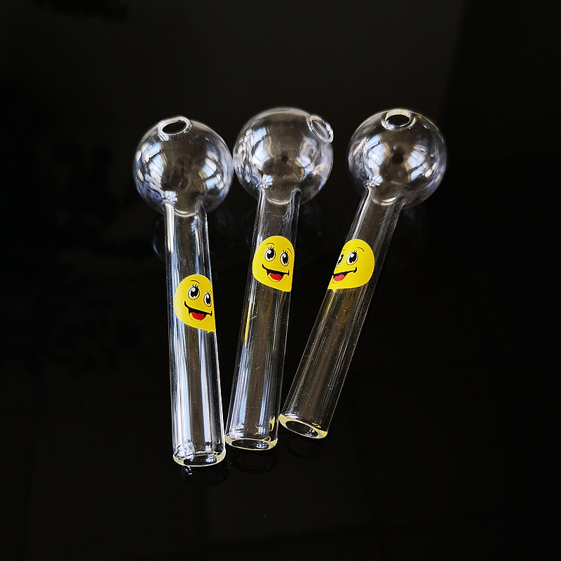 Wholesales 4 Inch Mini Smoking Pipe Smile Logo Pyrex Glass Oil Burner Pipe Straight Tube Glass Hand Pipe Dab Rigs Bubbler Pipes 20g SW15 PW X C