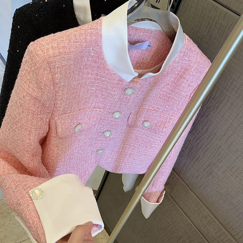 Women's Jackets Vintage Small Fragrance Tweed Jacket Women Blazer Coat Fashion Long Sleeve Female Jacket High Quality Patchwork Outwear 230919
