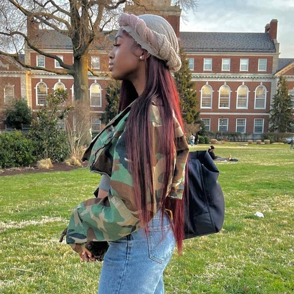 Women's Jackets Autumn Streetwear Jean For Women Long Sleeve Crop Top Green Camouflage Cut Out Buttons Denim with Pocket 230919