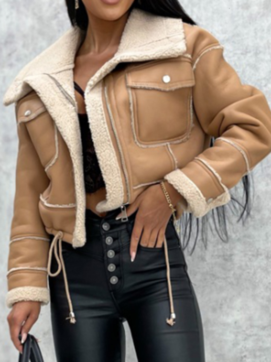 Womens Jackets Women Faux Leather Biker Jacket with Faux Fur Trimmed Collar Vintage Moto Coat Warm Winter Outerwear 230919