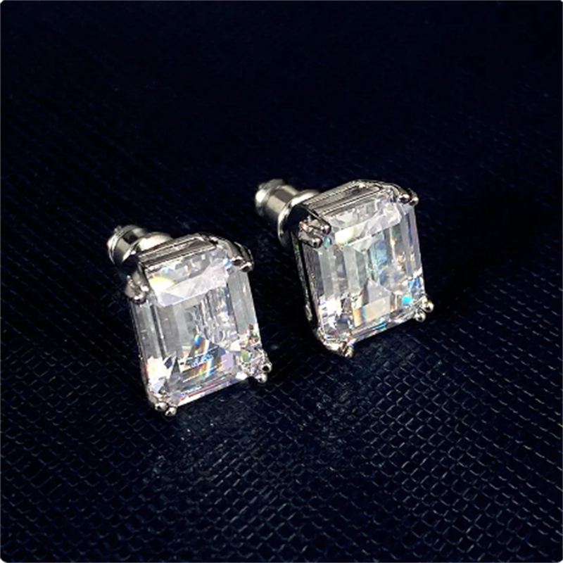 Emerald Cut AAAAA Zircon Earring White Gold Filled Jewelry Engagement Wedding Earrings for Women Bridal Birthday Party Bijou