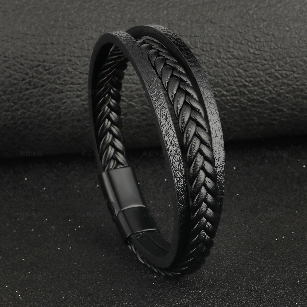 New Multi-layers Handmade Braided Genuine Leather Bracelet Bangle For Men Male Hand Jewelry For Birthday Gift