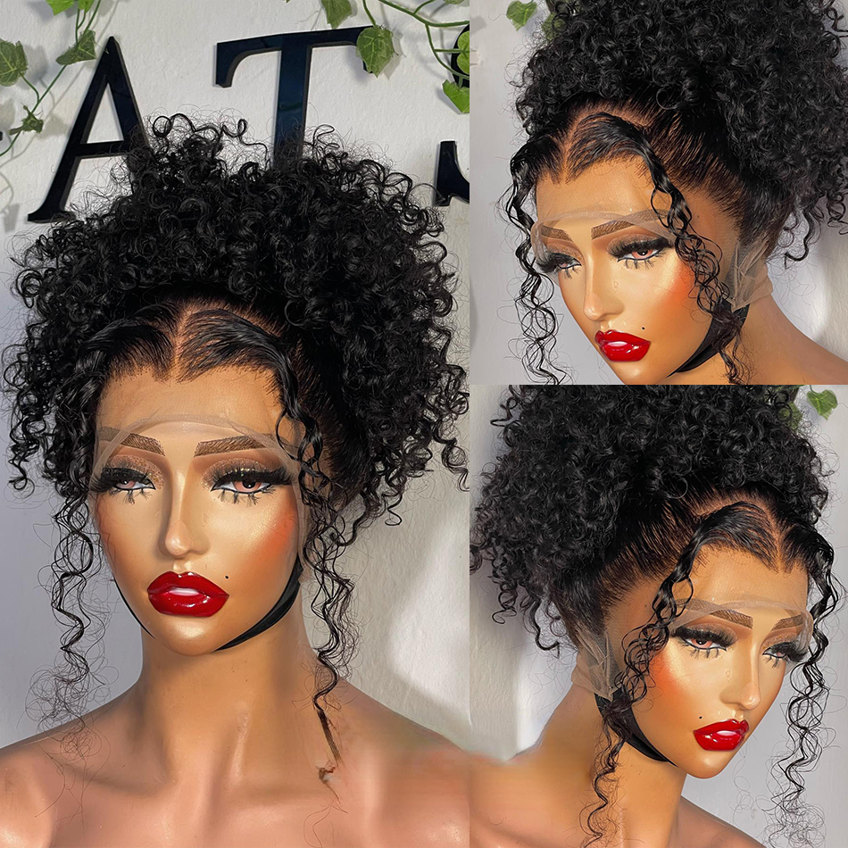 250% 13x4 HD Transparent Deep Wave Lace Front Wig Brazilian 360 Water Wave Lace Frontal Wig Lace Closure Glueless Synthetic Wig for Women
